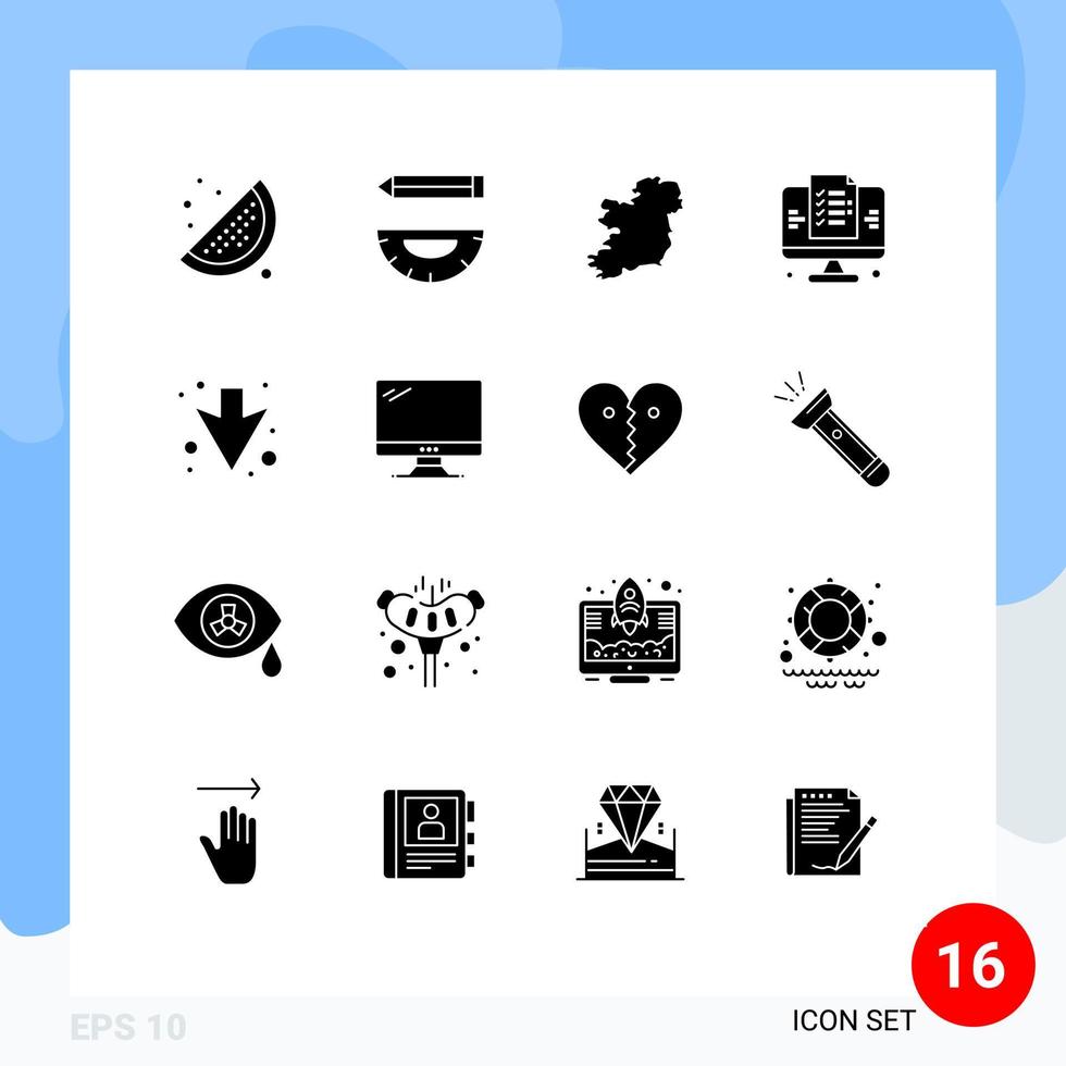 Modern Set of 16 Solid Glyphs Pictograph of full arrow world website page Editable Vector Design Elements