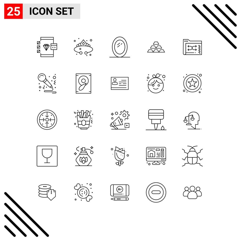 Mobile Interface Line Set of 25 Pictograms of money deposit jewelry bars mirror Editable Vector Design Elements