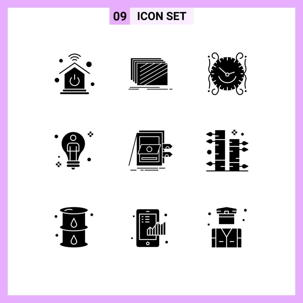 Set of 9 Commercial Solid Glyphs pack for male solution clock idea home Editable Vector Design Elements