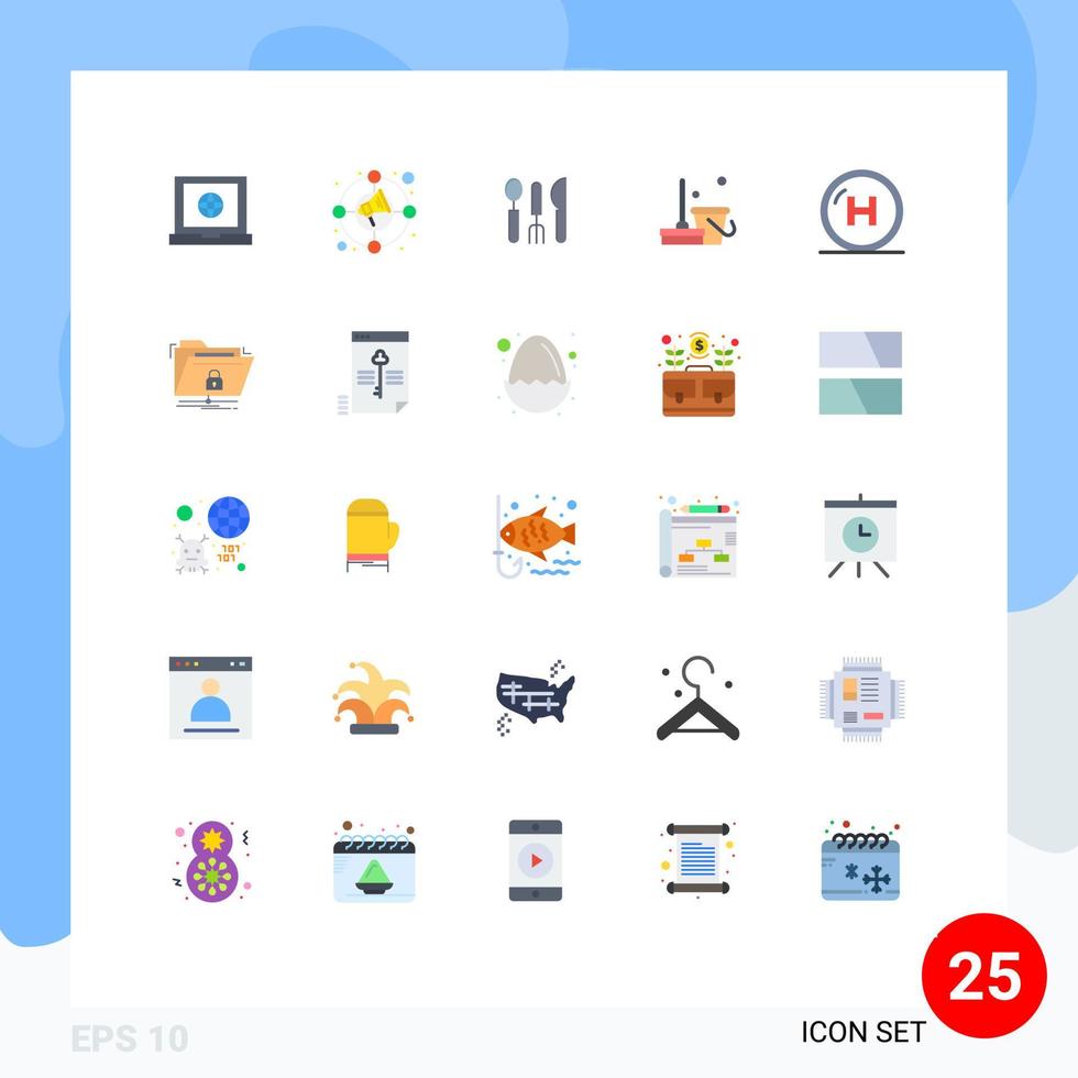 25 Universal Flat Color Signs Symbols of health care hotel sweep clean Editable Vector Design Elements