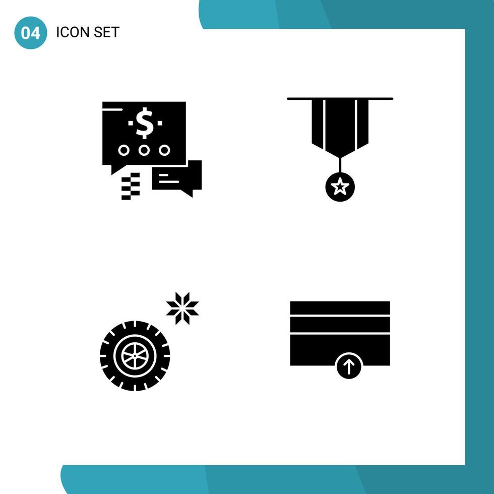 Modern Set of 4 Solid Glyphs and symbols such as chat wheel badge medal finance Editable Vector Design Elements