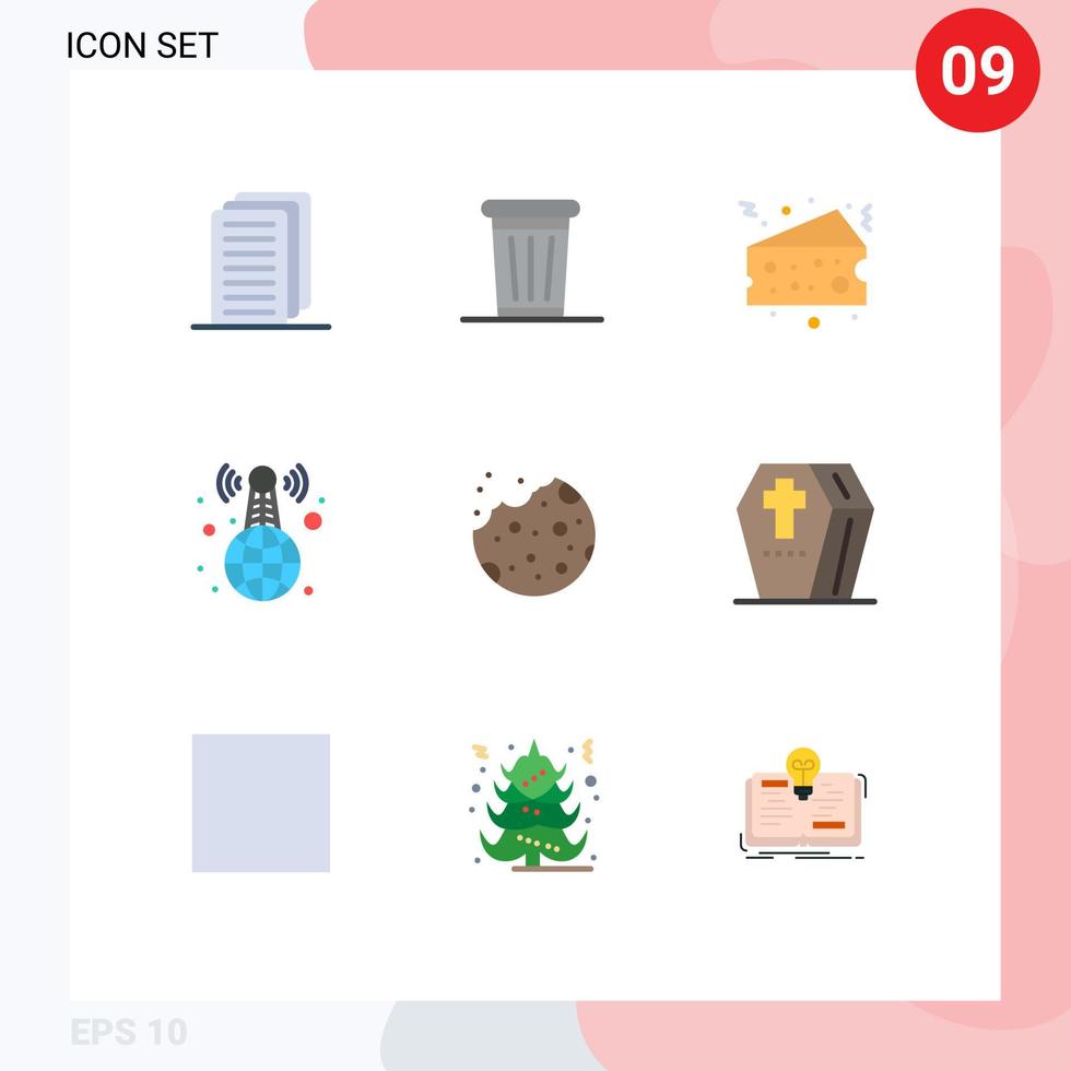 Universal Icon Symbols Group of 9 Modern Flat Colors of dessert bake cheese news broadcasting Editable Vector Design Elements