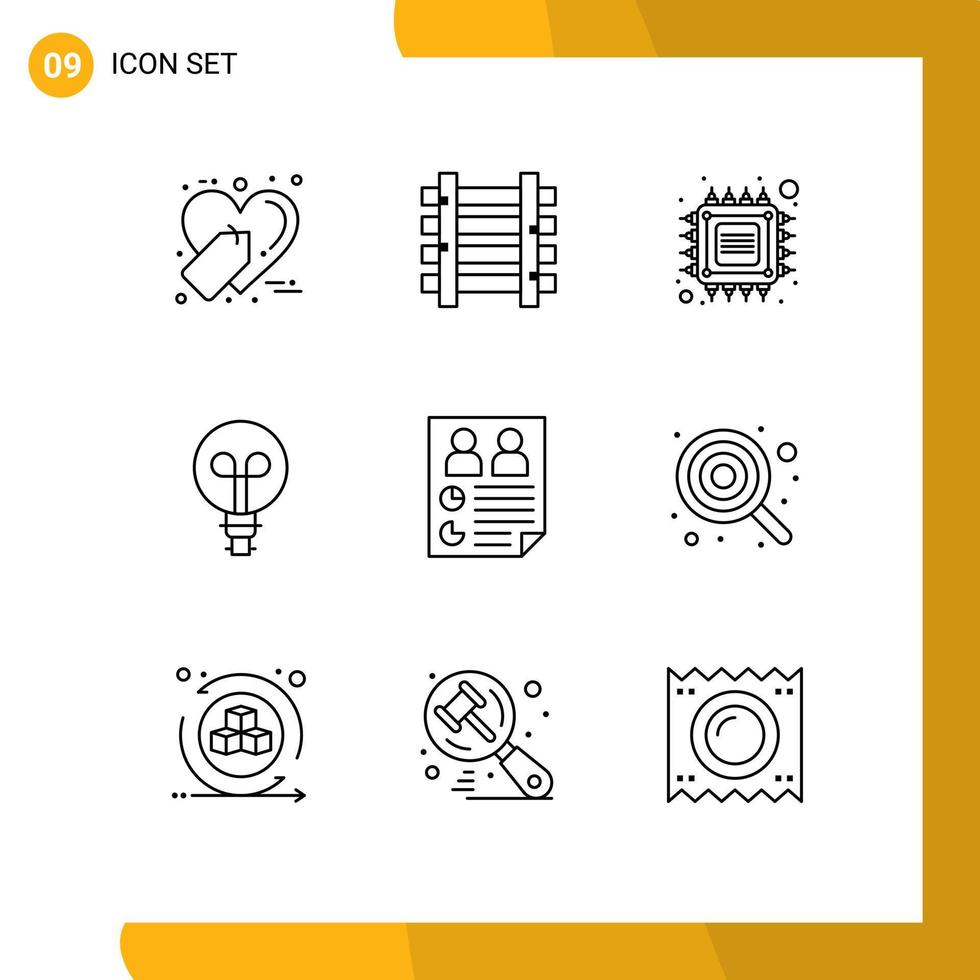 Pack of 9 creative Outlines of page design chip light tech Editable Vector Design Elements