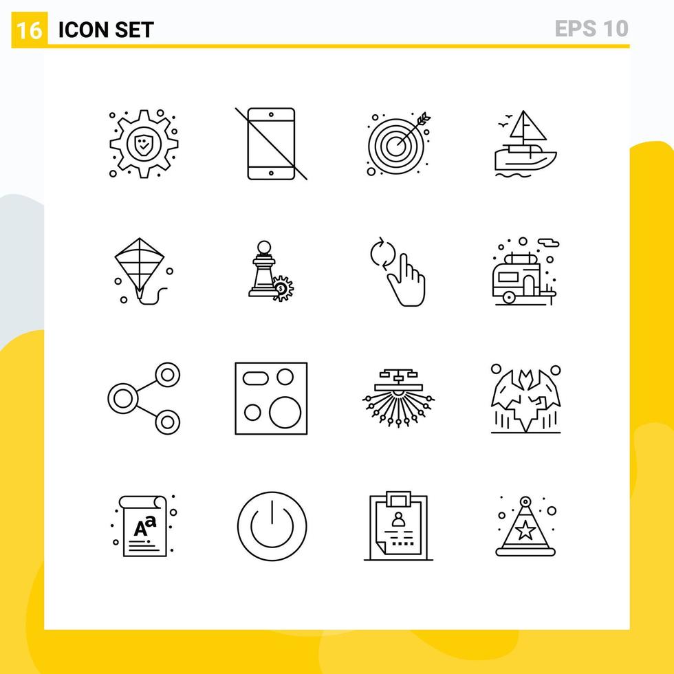 Pictogram Set of 16 Simple Outlines of flying vessel arrow transport boat Editable Vector Design Elements