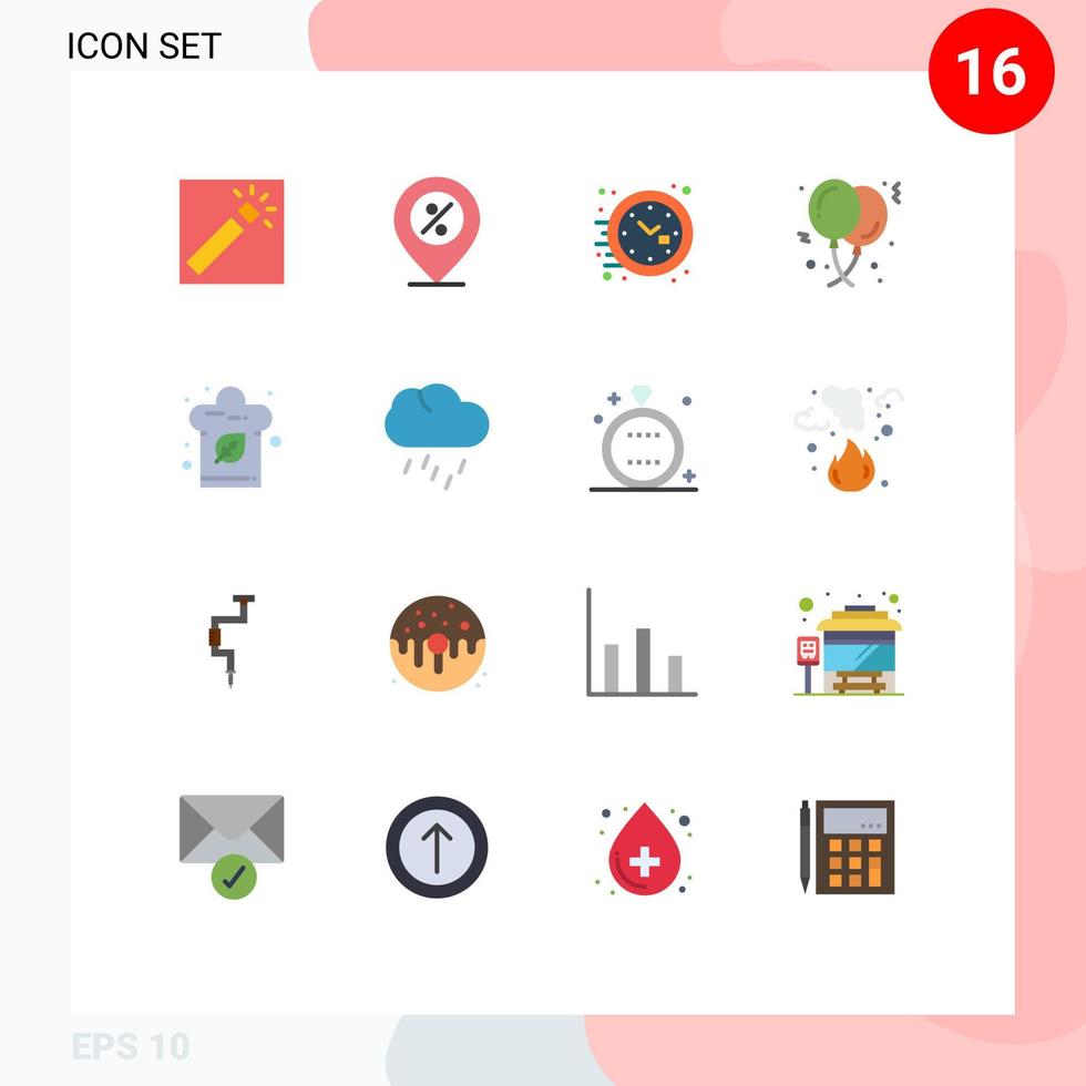 Pack of 16 Modern Flat Colors Signs and Symbols for Web Print Media such as birthday party location balloon watch Editable Pack of Creative Vector Design Elements