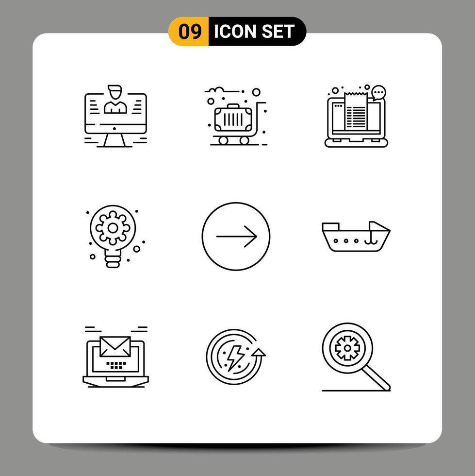 Group of 9 Outlines Signs and Symbols for gear process case creative shopping Editable Vector Design Elements