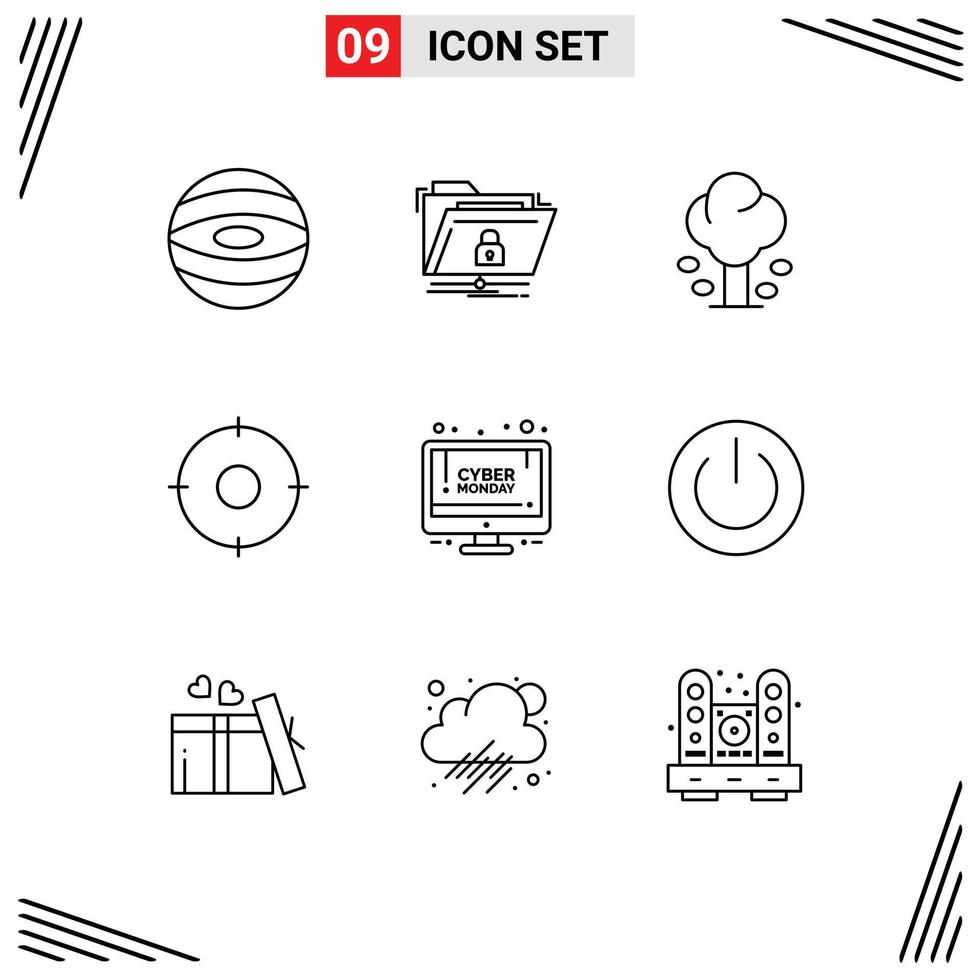 Outline Pack of 9 Universal Symbols of online shop position environment military tree Editable Vector Design Elements