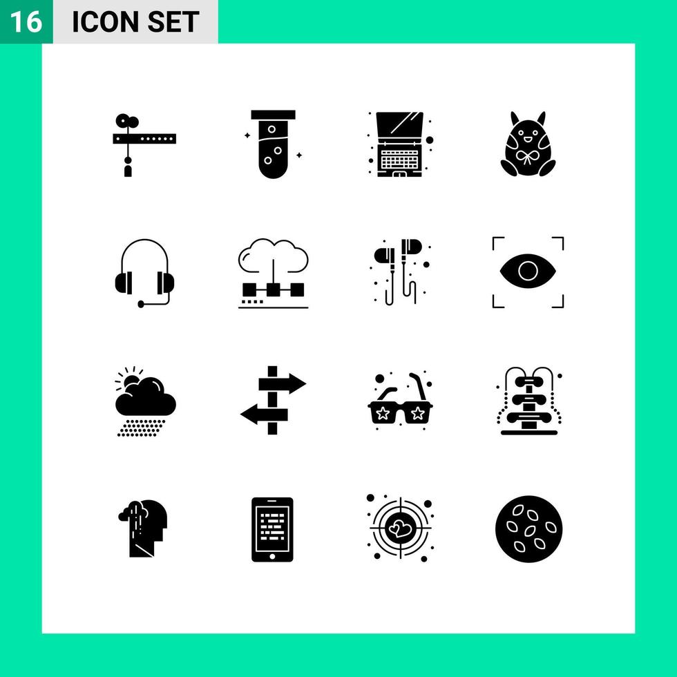 Set of 16 Modern UI Icons Symbols Signs for support headphones computer happy easter Editable Vector Design Elements