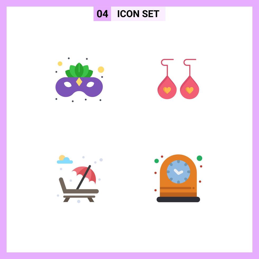 conjunto de pictogramas de 4 iconos planos simples de carnaval parque mascarilla corazón día de san valentín elementos de diseño vectorial editables vector