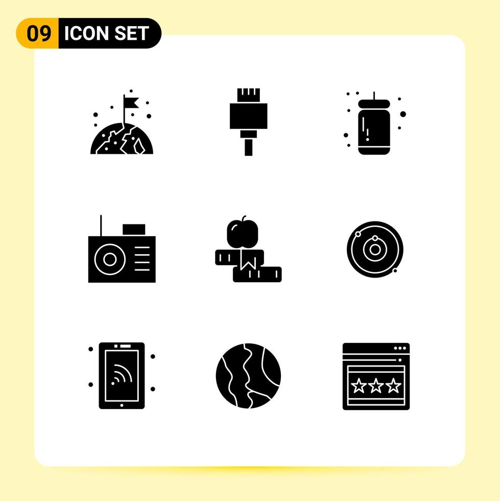 Universal Icon Symbols Group of 9 Modern Solid Glyphs of university school ketchup sauce knowledge radio Editable Vector Design Elements