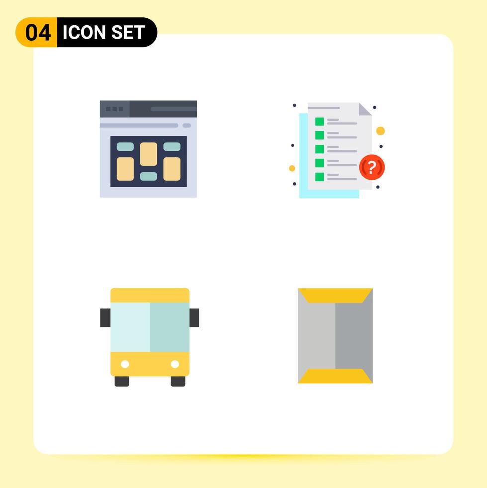 Set of 4 Modern UI Icons Symbols Signs for browser bus page message vehicle Editable Vector Design Elements