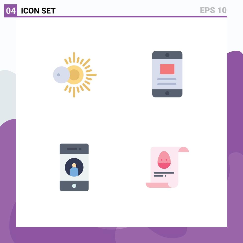 Editable Vector Line Pack of 4 Simple Flat Icons of sun media mobile business phone Editable Vector Design Elements