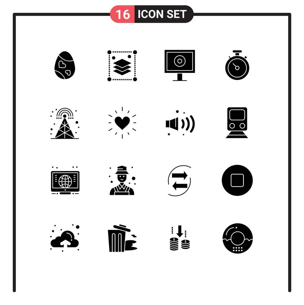 16 Universal Solid Glyphs Set for Web and Mobile Applications cellular pin misc navigation compass Editable Vector Design Elements