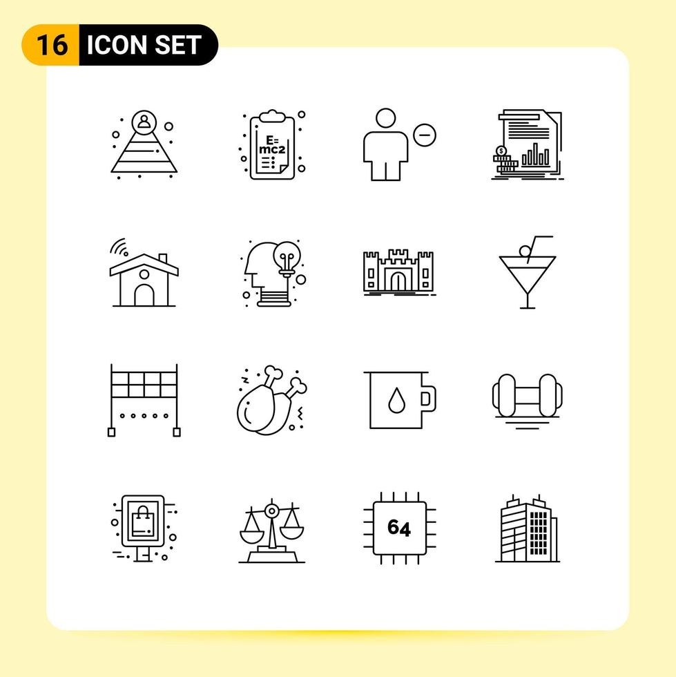 Outline Pack of 16 Universal Symbols of wifi information body money economy Editable Vector Design Elements