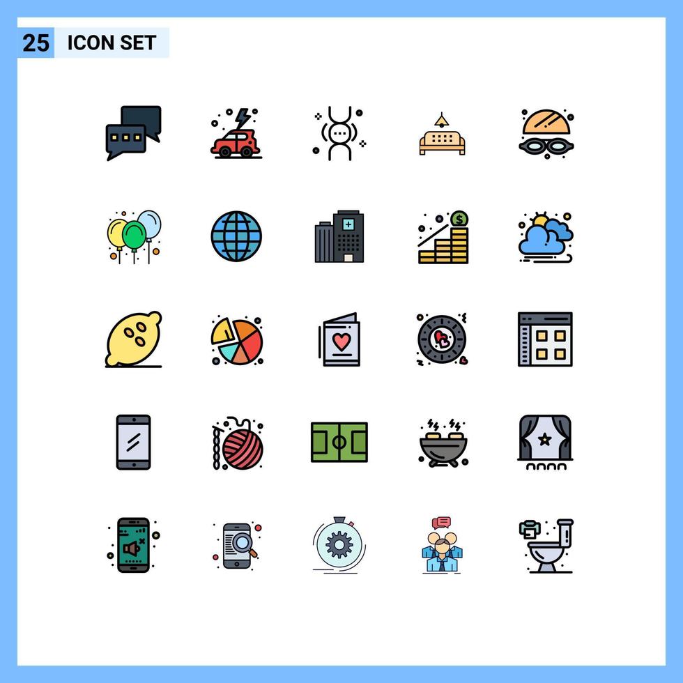 Concepto de color plano de 25 líneas rellenas para sitios web, móviles y aplicaciones, gafas de parque, genética, muebles para el hogar, elementos de diseño vectorial editables vector