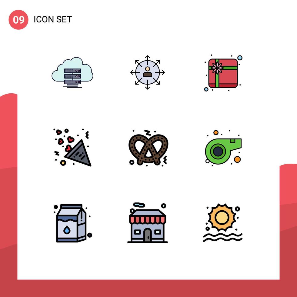 9 iconos creativos signos y símbolos modernos de la celebración del corazón caja presente del empleado elementos de diseño vectorial editables vector