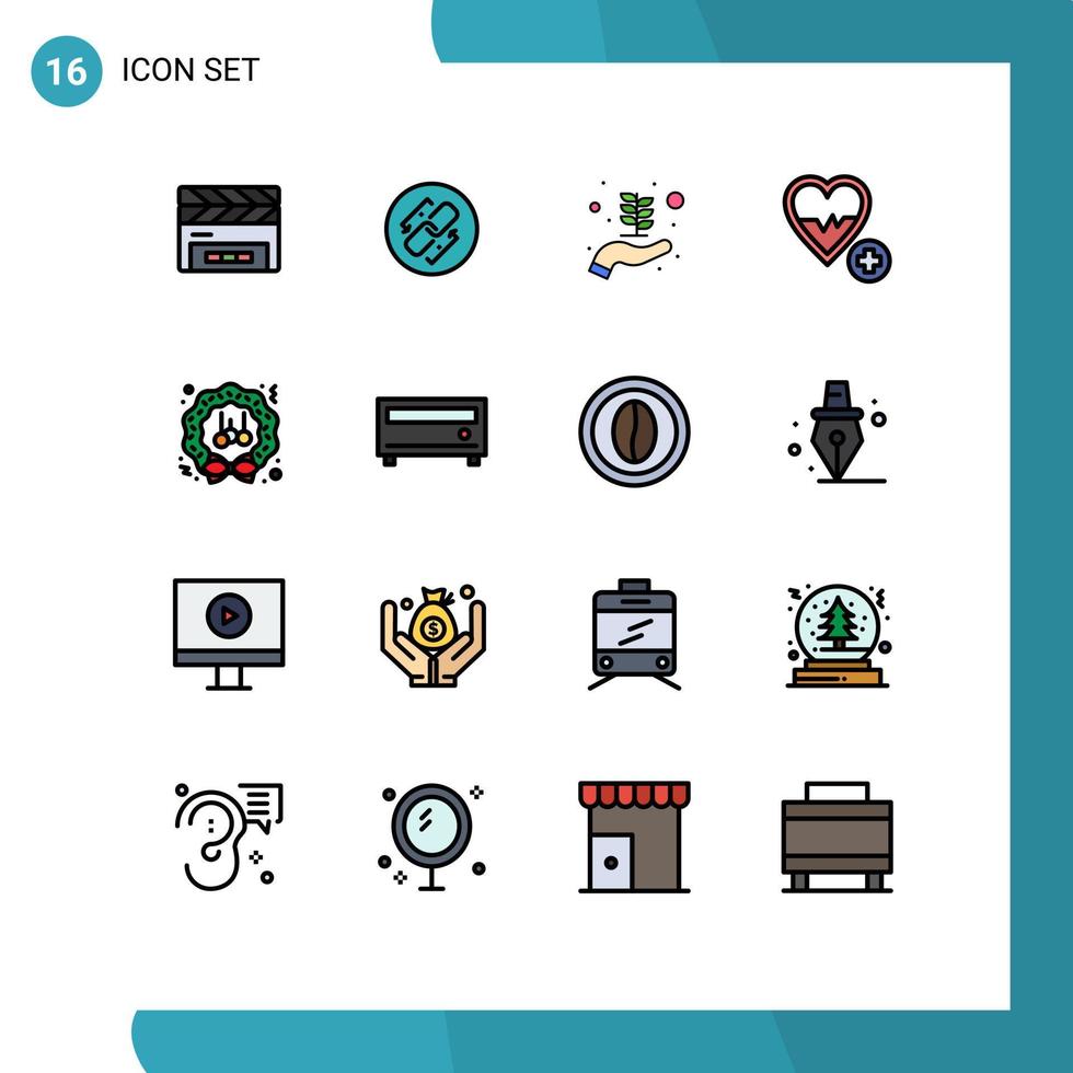 Universal Icon Symbols Group of 16 Modern Flat Color Filled Lines of decoration beat link heart medical Editable Creative Vector Design Elements