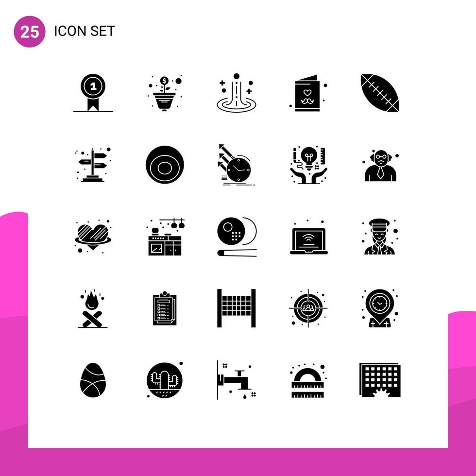 User Interface Pack of 25 Basic Solid Glyphs of sport american ripple card father Editable Vector Design Elements