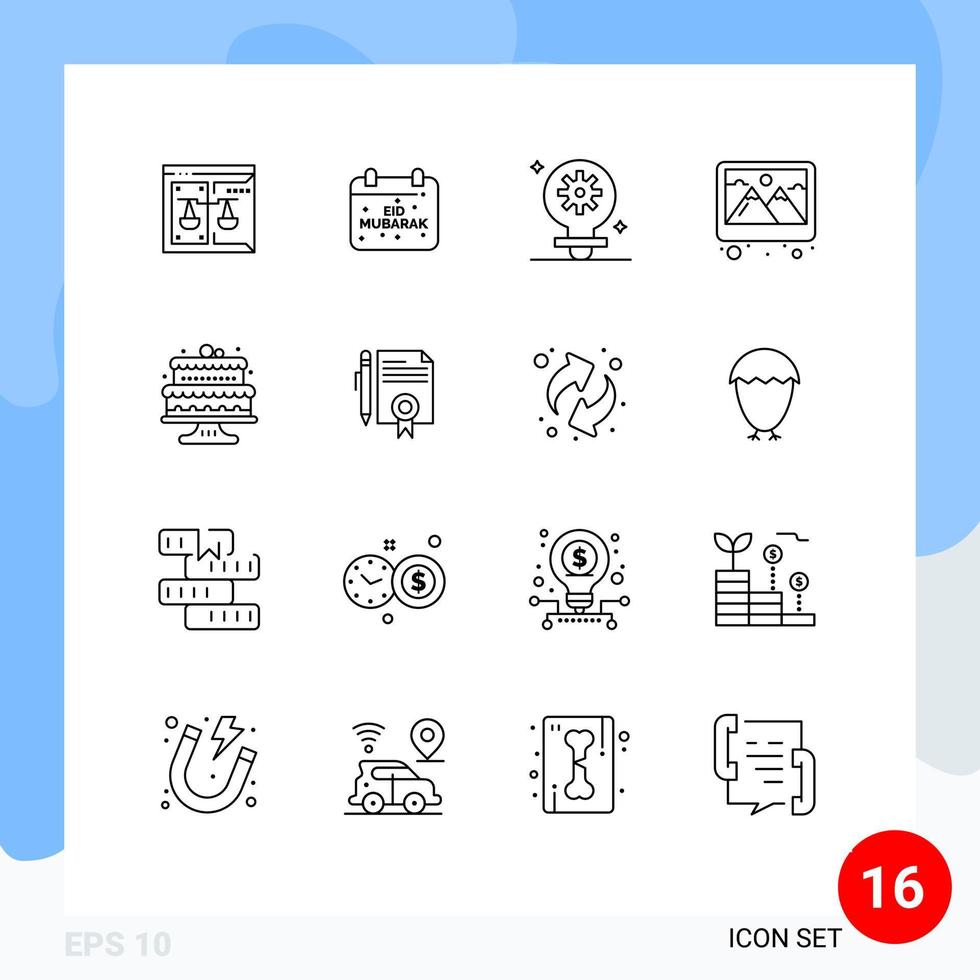 Set of 16 Modern UI Icons Symbols Signs for decoration photo celebration frame setting Editable Vector Design Elements