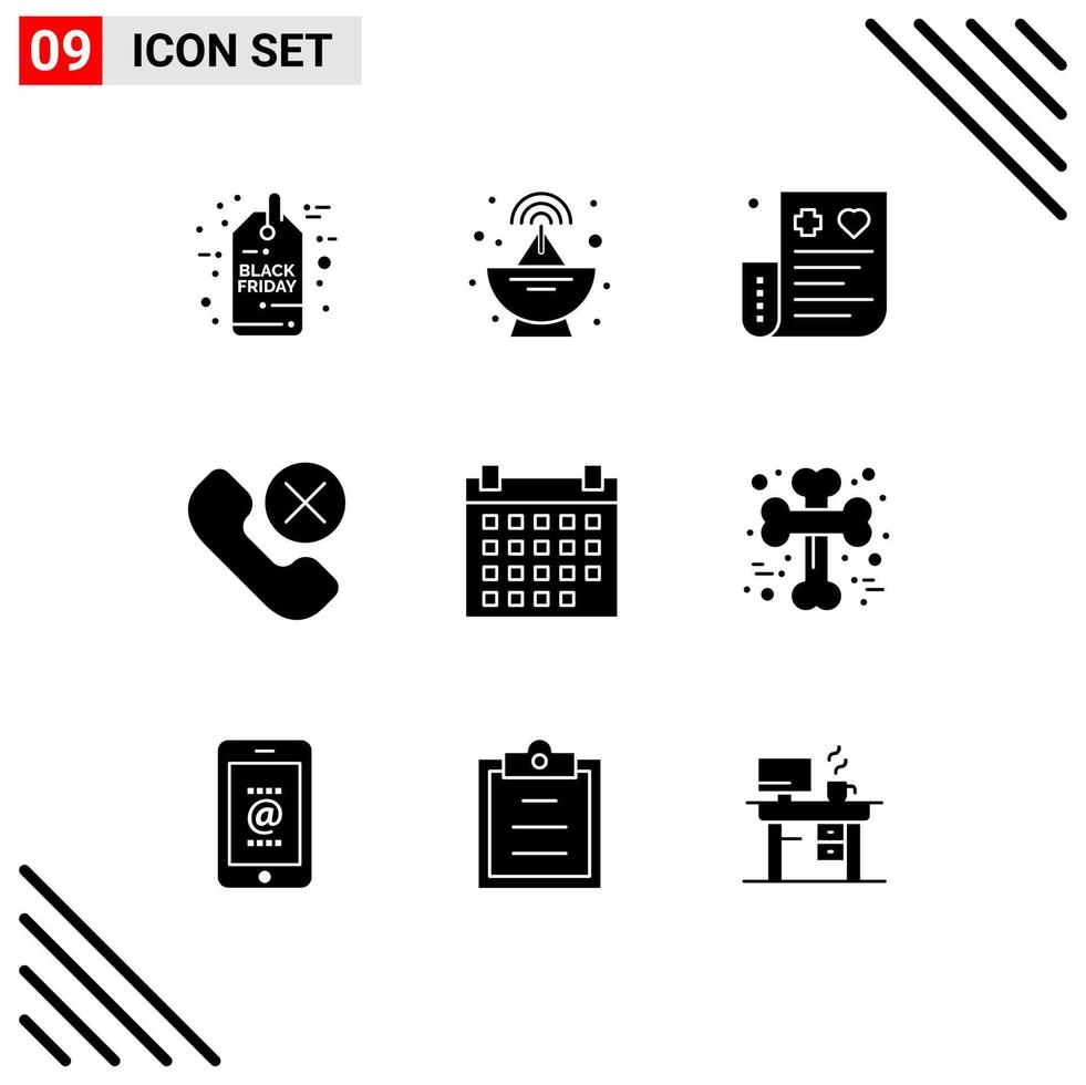 Set of 9 Modern UI Icons Symbols Signs for calendar phone card mobile call Editable Vector Design Elements
