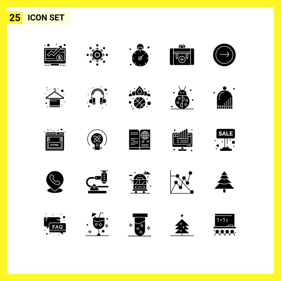 Set of 25 Vector Solid Glyphs on Grid for application hiking presentation health bag Editable Vector Design Elements