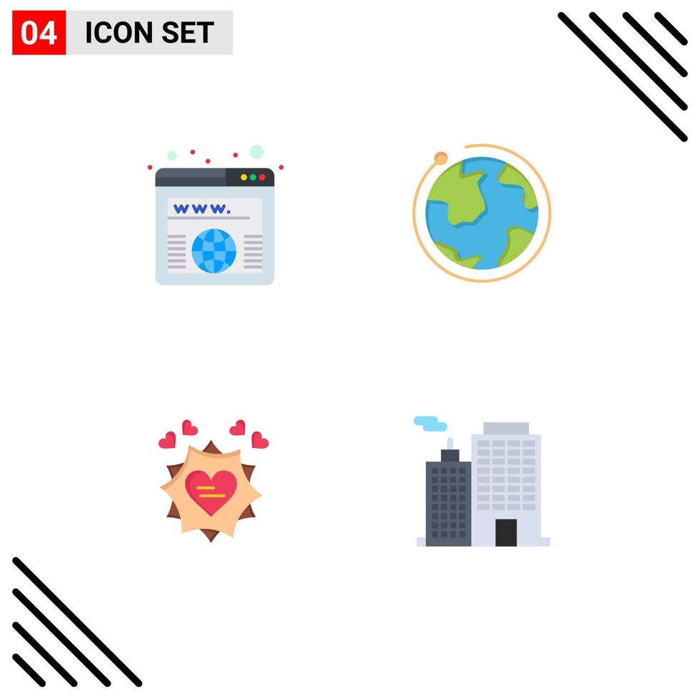 Pictogram Set of 4 Simple Flat Icons of address card worldwide internet heart Editable Vector Design Elements