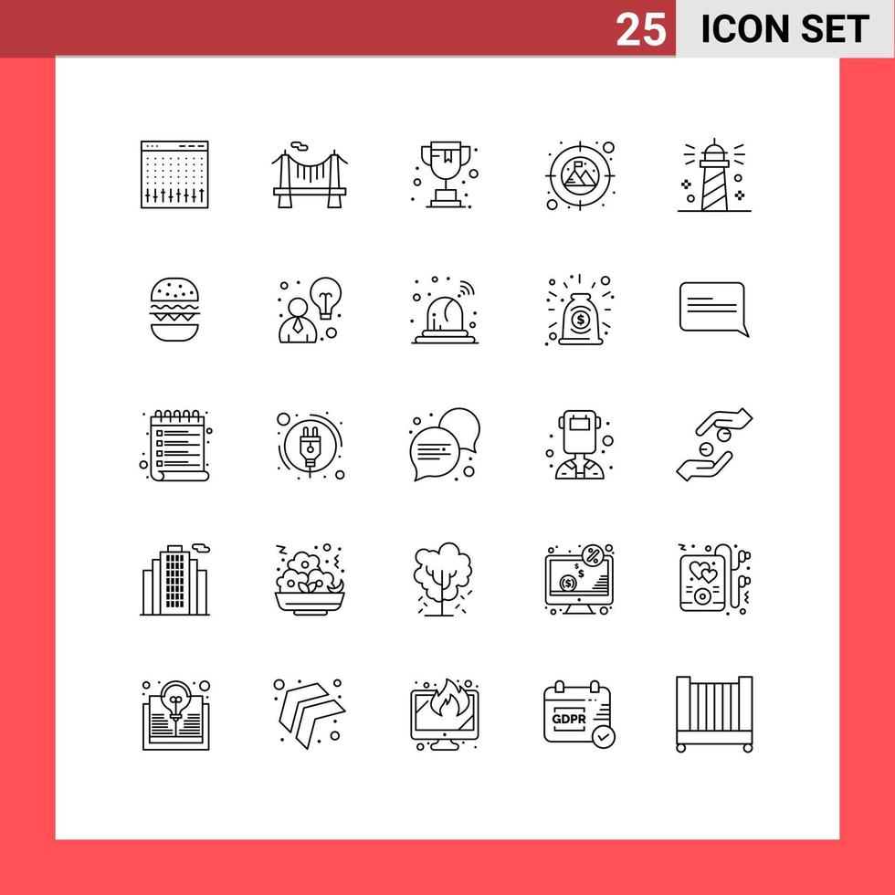 Set of 25 Commercial Lines pack for ocean beach road target focus Editable Vector Design Elements