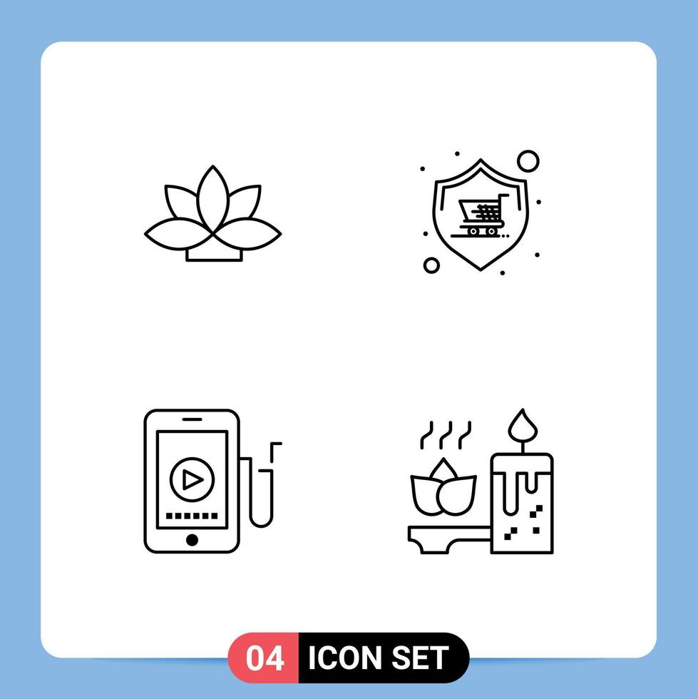 4 Creative Icons Modern Signs and Symbols of flower music plant shopping cell Editable Vector Design Elements