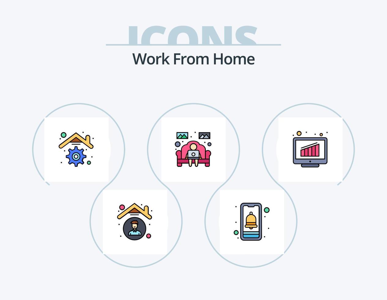 Work From Home Line Filled Icon Pack 5 Icon Design. graph. network. hand. internet. webcam vector