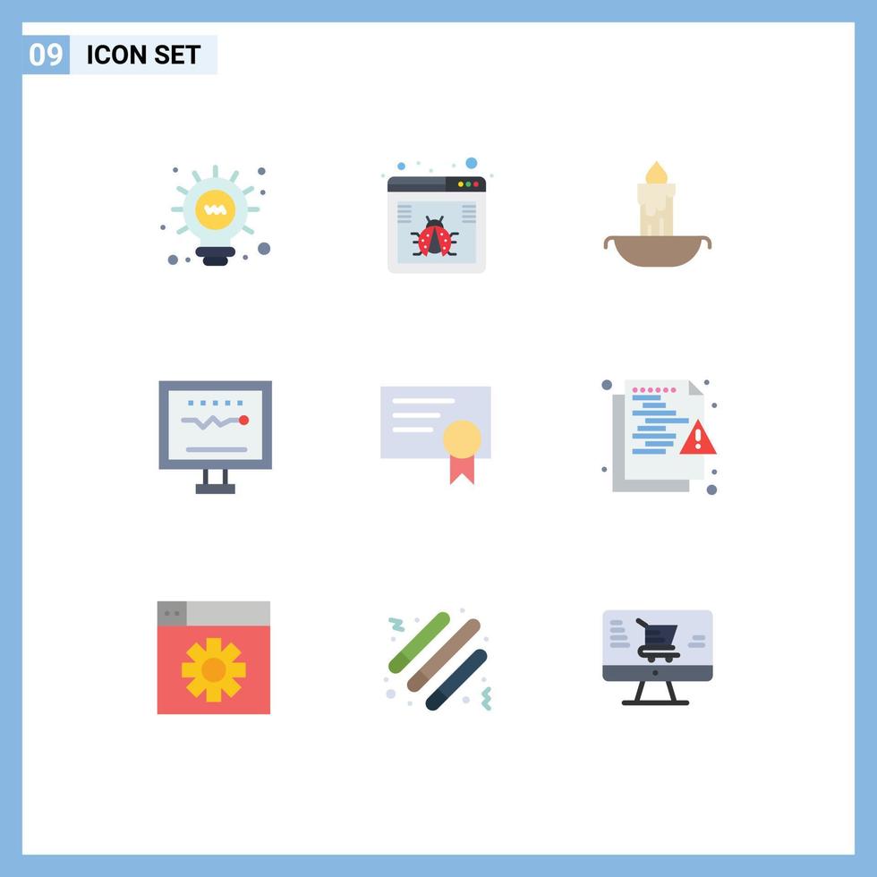 Pictogram Set of 9 Simple Flat Colors of diploma hospital fire heartbeat cardiology Editable Vector Design Elements