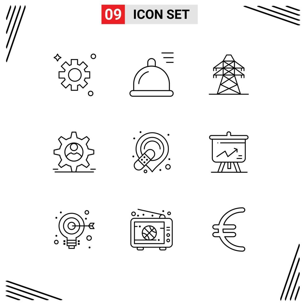 9 User Interface Outline Pack of modern Signs and Symbols of place holder band transmission d security Editable Vector Design Elements