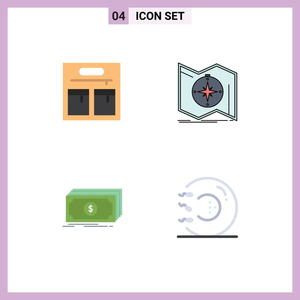 Mobile Interface Flat Icon Set of 4 Pictograms of bag finance explore navigation money Editable Vector Design Elements