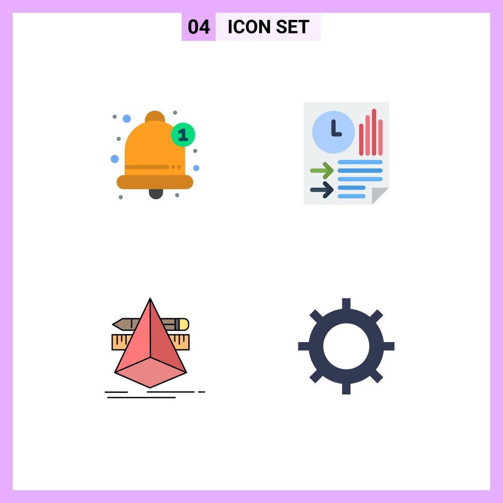 Set of 4 Vector Flat Icons on Grid for alert design alarm page sketch Editable Vector Design Elements