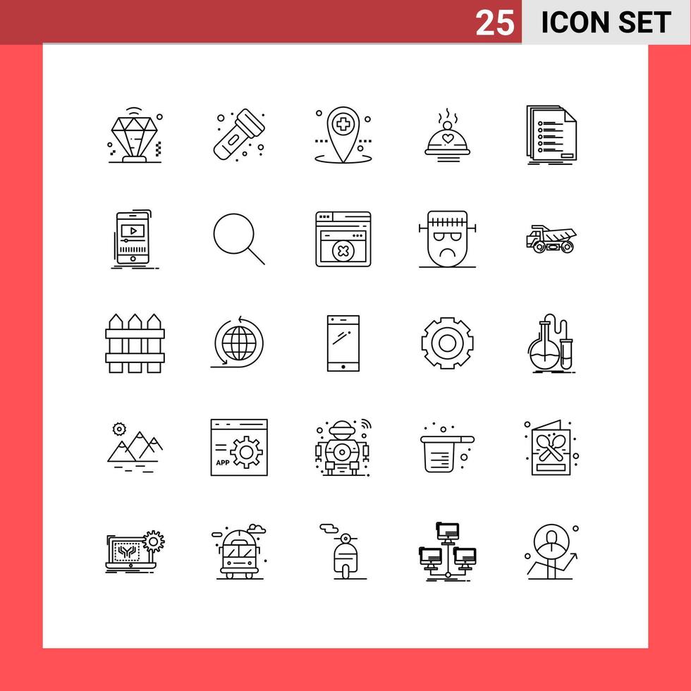 conjunto de 25 iconos de ui modernos símbolos signos para archivar elementos de diseño vectorial editables de comida de amor de hospital de san valentín vector