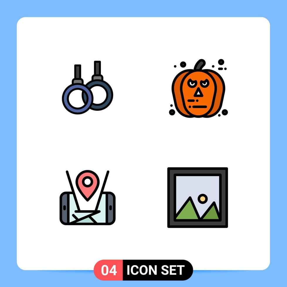 Set of 4 Modern UI Icons Symbols Signs for athletic mobile healthcare pumpkin technology Editable Vector Design Elements