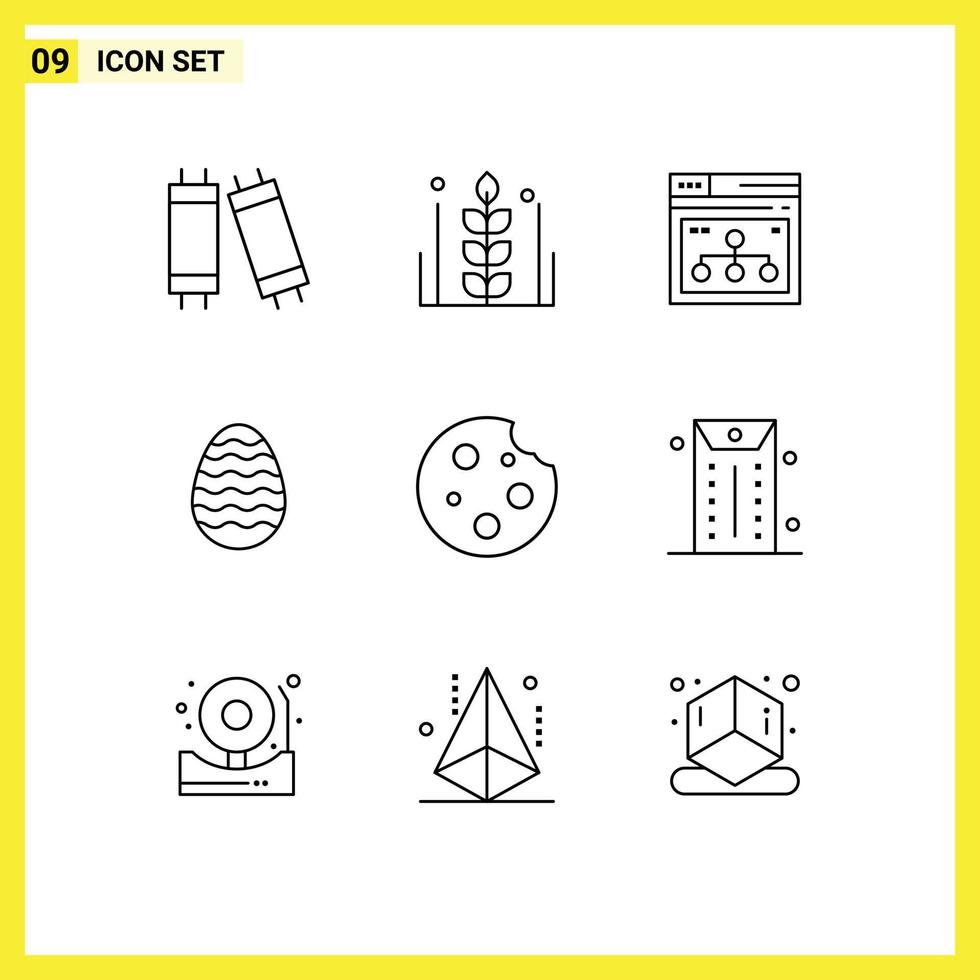 Pack of 9 Modern Outlines Signs and Symbols for Web Print Media such as breakfast easter egg internet easter share Editable Vector Design Elements