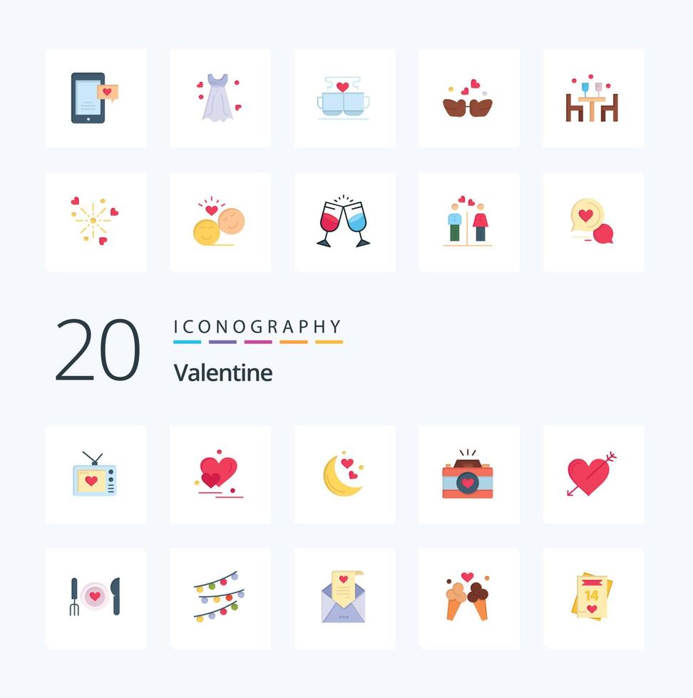 20 Valentine Flat Color icon Pack like night love heart day valentine vector