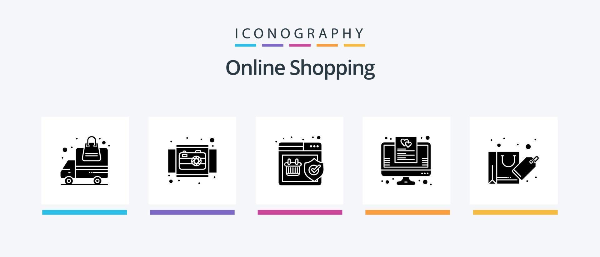 Online Shopping Glyph 5 Icon Pack Including bag. list. view. favorite. shopping. Creative Icons Design vector