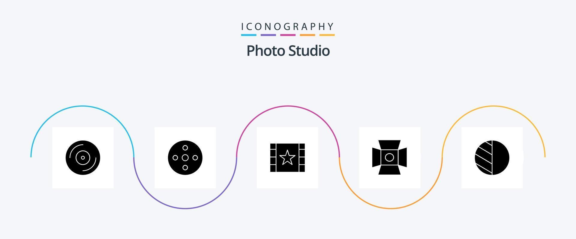 paquete de iconos de glifo 5 de estudio fotográfico que incluye sombra. edición. pag. estudio. foto vector