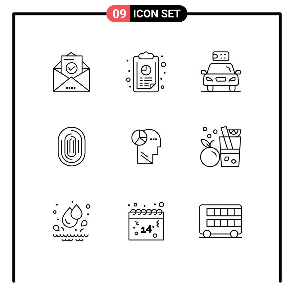 Set of 9 Modern UI Icons Symbols Signs for scanner recognition car identity power Editable Vector Design Elements