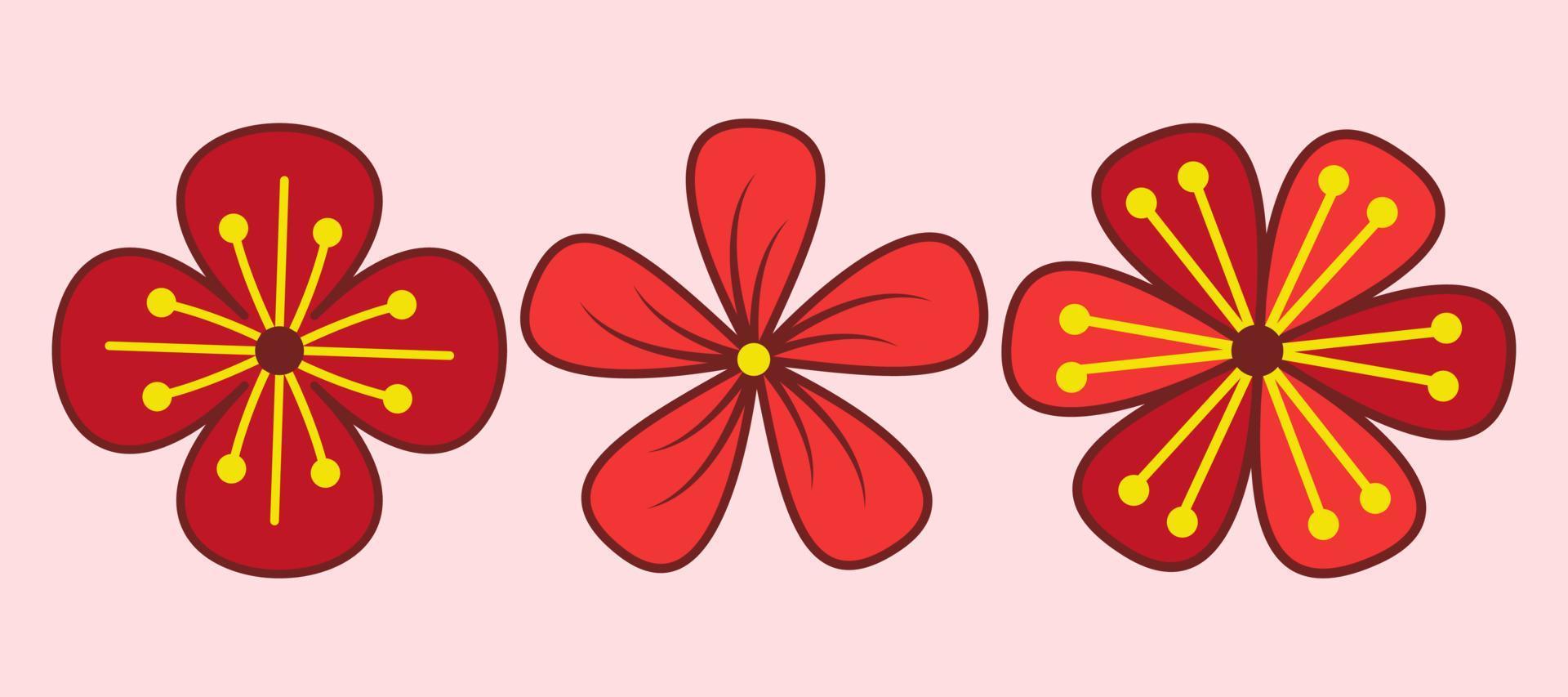conjunto de adornos de flores tradicionales chinas, decoraciones de elementos de año nuevo lunar vector