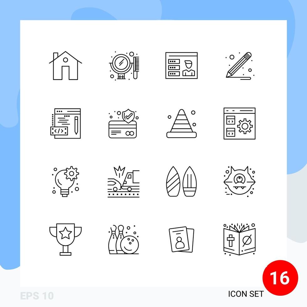 Set of 16 Vector Outlines on Grid for web coding set school supplies id Editable Vector Design Elements