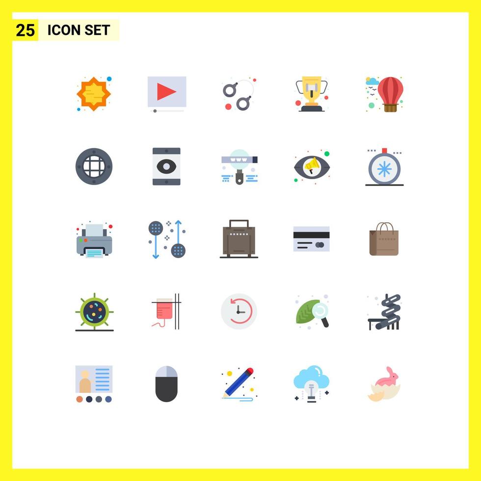25 Universal Flat Color Signs Symbols of air trophy criminal reward lock Editable Vector Design Elements