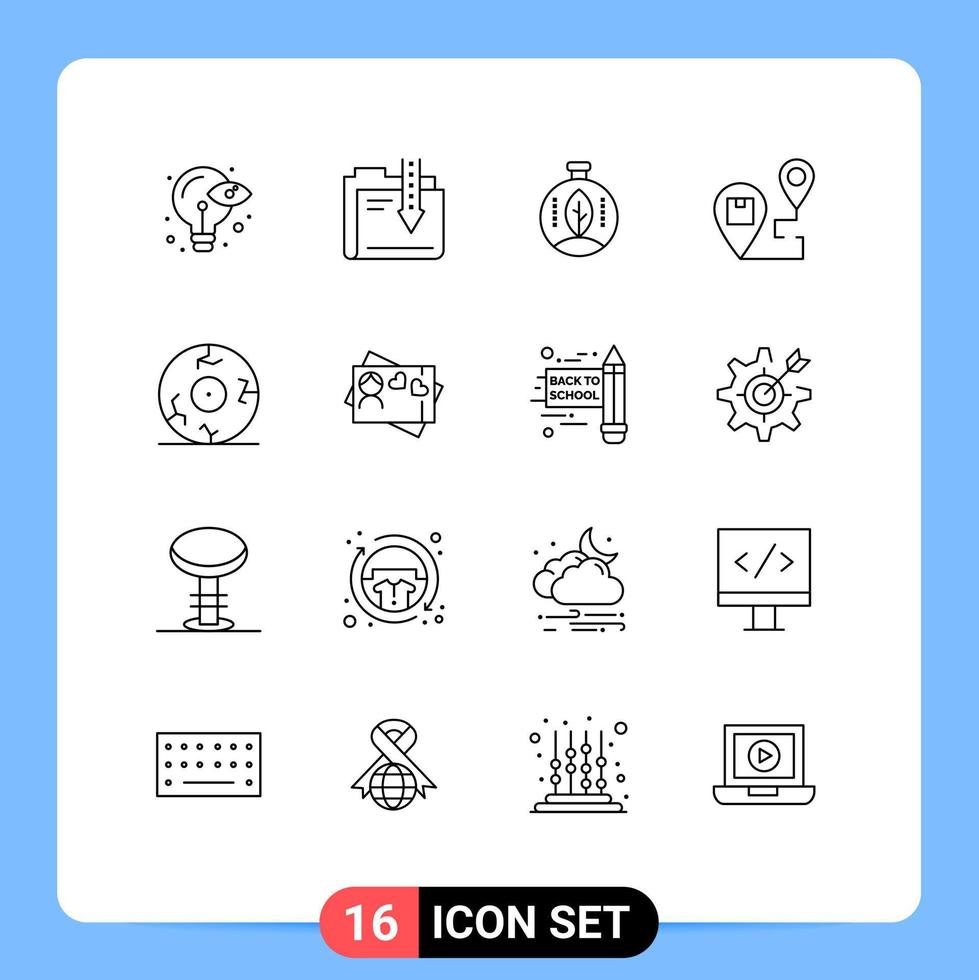 Stock Vector Icon Pack of 16 Line Signs and Symbols for shipping location file destination power Editable Vector Design Elements