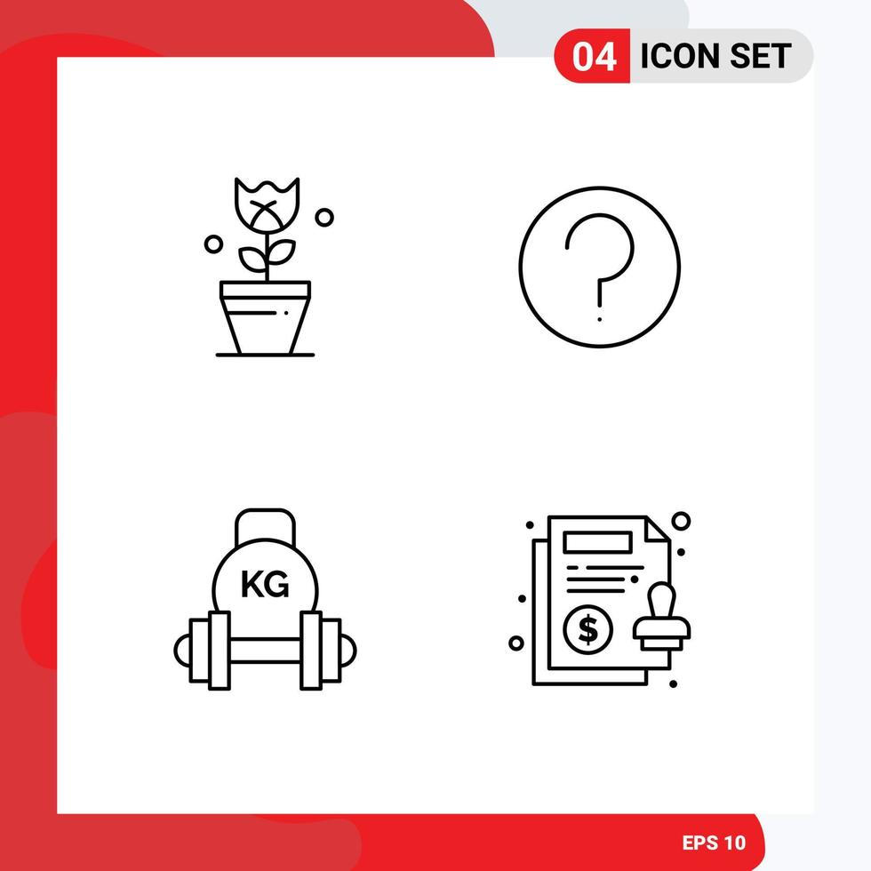 Set of 4 Modern UI Icons Symbols Signs for decoration dumbbell tulip ui kettlebell Editable Vector Design Elements
