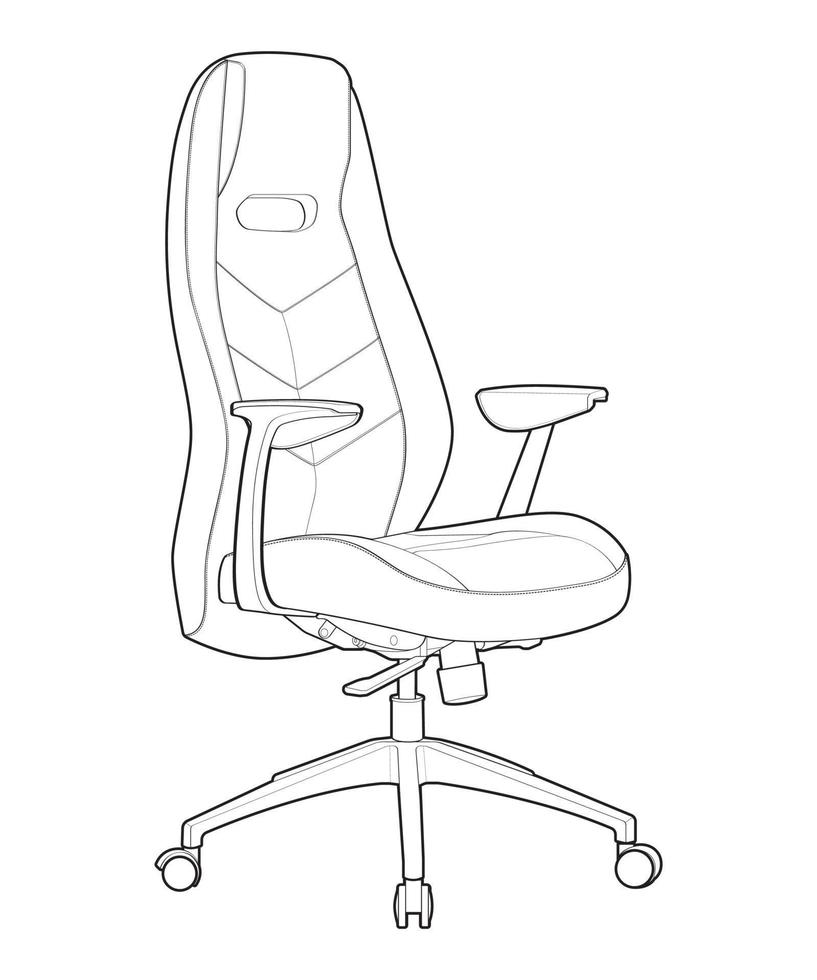 Office chair isolated line art. Vector illustration interior furniture on white background. Office chair line art for coloring book.