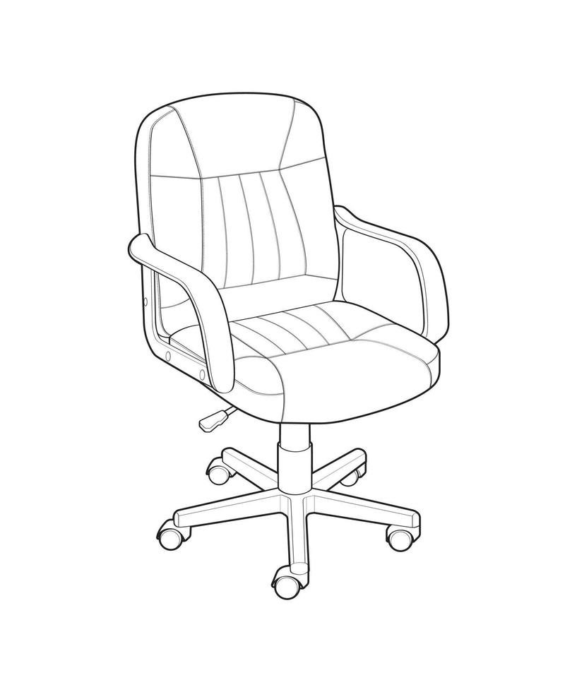 Office chair isolated line art. Vector illustration interior furniture on white background. Office chair line art for coloring book.