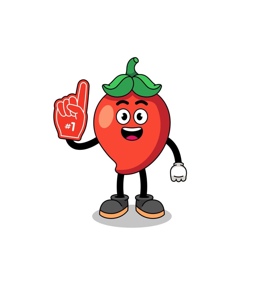 Cartoon mascot of chili pepper number 1 fans vector