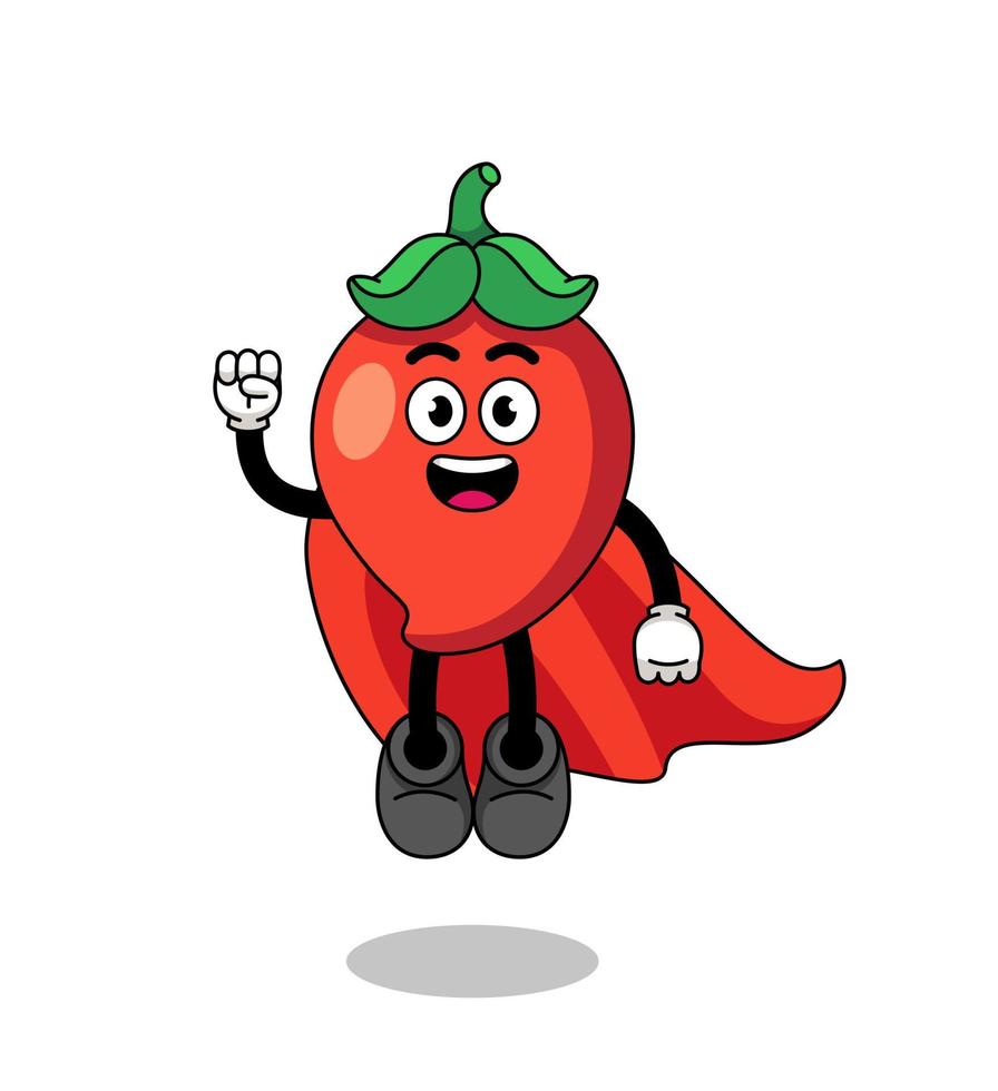 chili pepper cartoon with flying superhero vector
