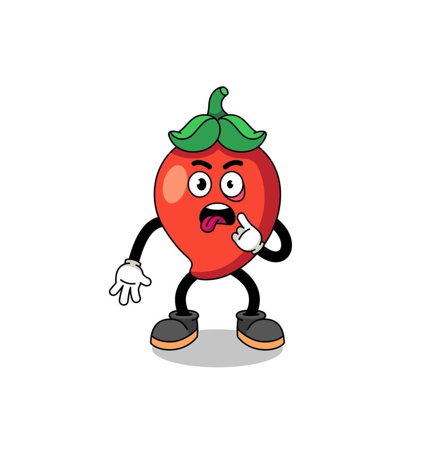 Character Illustration of chili pepper with tongue sticking out vector